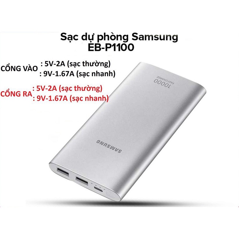 Sạc Dự Phòng Samsung Dung Lượng 10.000mAh 2 Cổng USB + 1 Type-C - Sạc Dự Phòng EB-P110