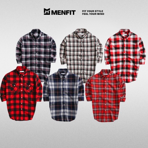 Áo sơ mi kẻ sọc caro tay dài MRC 220308 chất Flannel cao cấp mềm mịn thoáng mát form basic - MENFIT