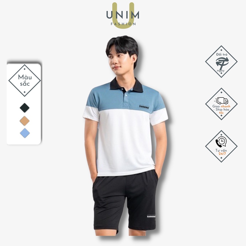 Bộ Quần Áo Hè Nam Cổ Polo Basic Unim Store Vải CVC Spandex Thông Hơi Phối 2 Màu UNIM344