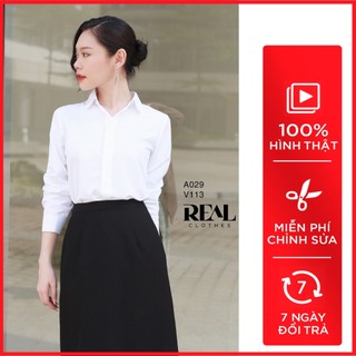 Sơ mi công sở basic cổ nhọn trắng_REAL