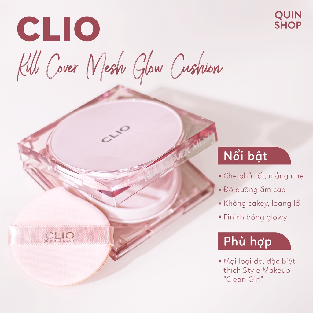 Phấn Nước Che Khuyết Điểm, Căng Bóng Clio Kill Cover The New Founwear, Mesh, High Glow Cushion SPF 50+ PA++++