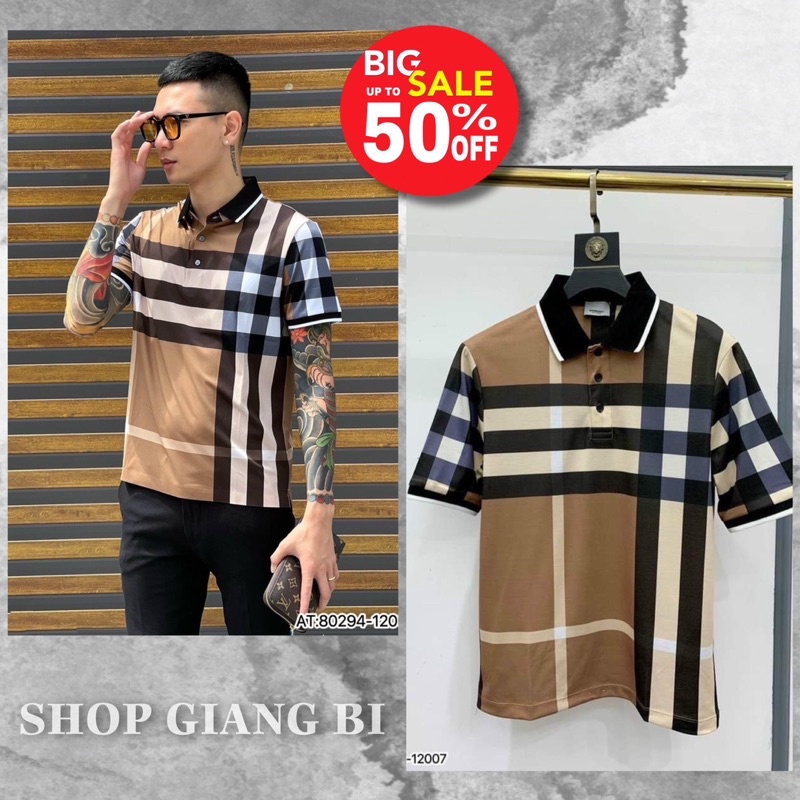 Áo polo nam kẻ caro nâu BBR vải cotton gai,áo thun có cổ bbr kẻ đơn giản mặc siêu mát