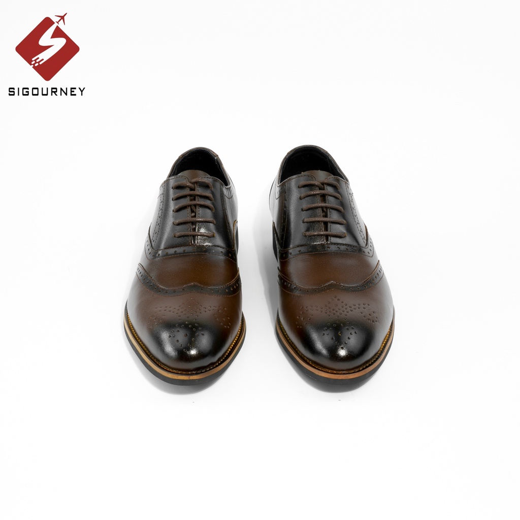 Giày Oxford Nam Họa Tiết Brogues Đục Lỗ Cực Đẹp SIGOURNEY Da Bò Màu Nâu Patian SIG-26 Bảo Hành 18 Tháng