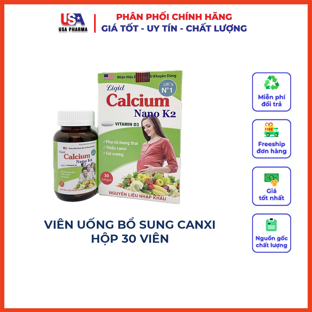 Liqid Calcium nano K2 bổ sung Canxi và Vitamin D3 trong cơ thể - Lọ 30 viên