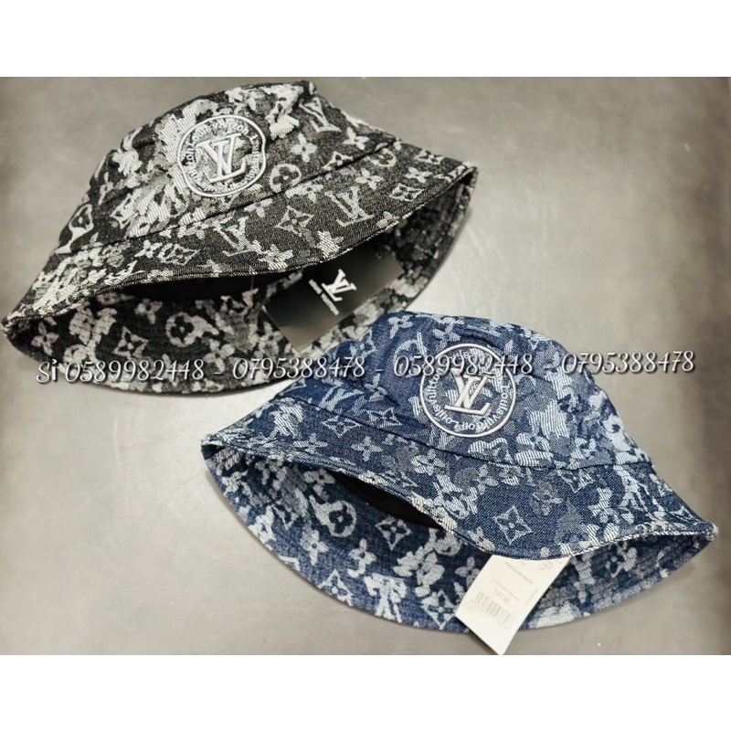 MŨ BUCKET VẢI JEANS LOANG MÀU THÊU CHỮ v.l.l.l.l CÁ TÍNH