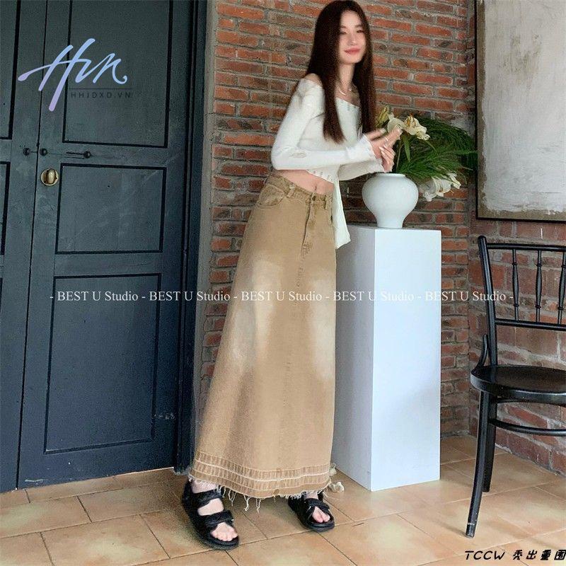 Chân Váy Denim Dài Thiết Kế Mới Thời Trang Mùa Xuân Hè 2023 Theo Phong Cách Hàn Quốc Cho Nữ