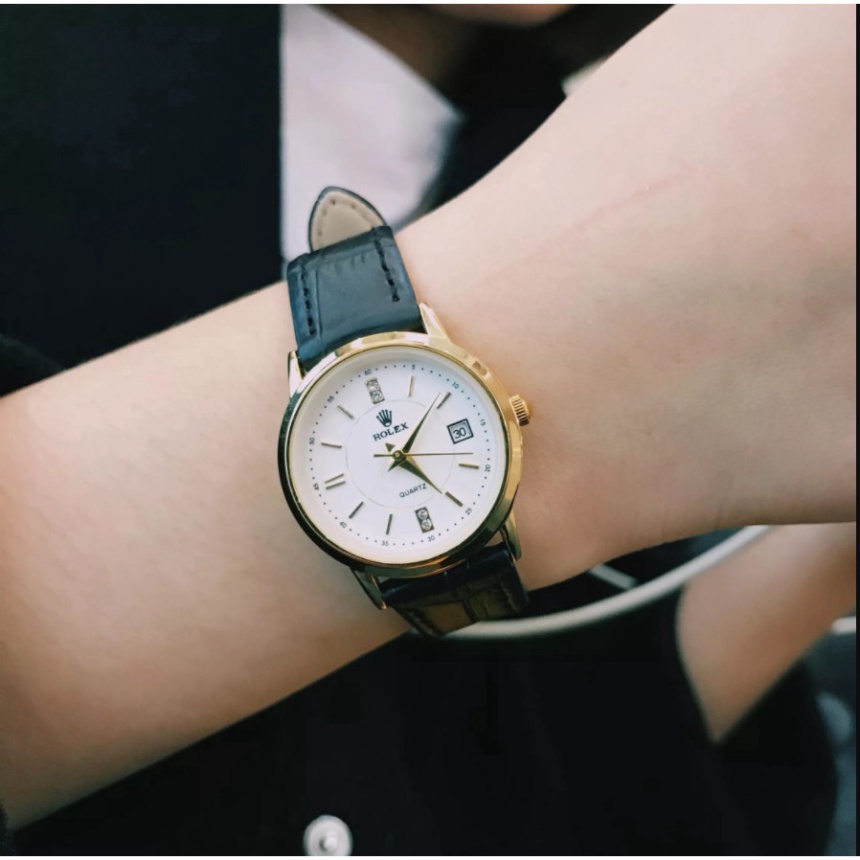 Đồng Hồ Nam , nữ dây da Rolex 075A DÂY DA Mặt TRẮNG Chống Xước, Chống Nước-Giá 1 chiếc