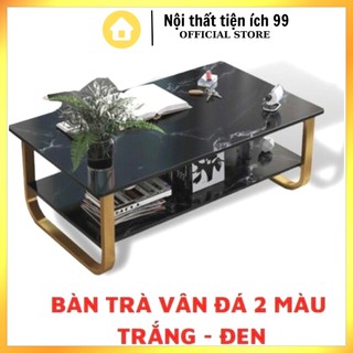 Bàn trà sofa phòng khách mặt bàn họa tiết vân đá thạch hoặc đen xám 2 tầng khung thép sang trọng.