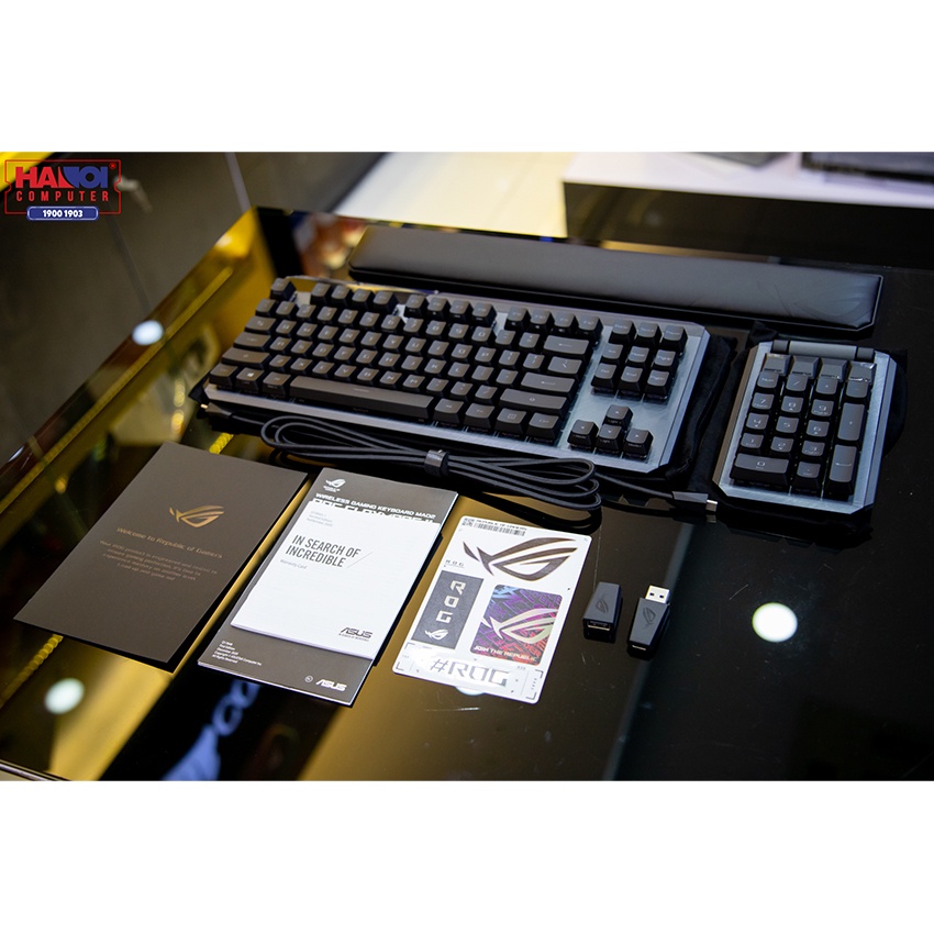 Bàn phím cơ không dây Asus ROG Claymore II Đi kèm kê tay nam châm có thể tháo rời
