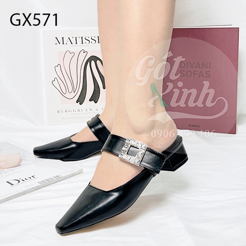 Giày sục nữ 3 phân mũi vuông đính khoá đá  - Sẵn giày bigsize 40 41 42