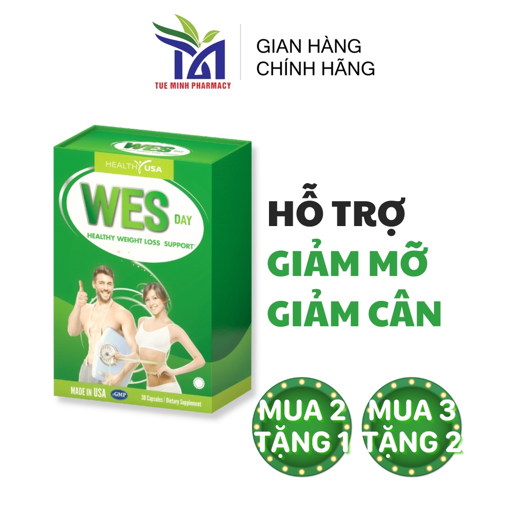 Viên Uống Giảm Cân Hiệu Quả Healthy USA WES DAY 30 Viên Giảm Mỡ Toàn Thân, Hỗ Trợ Giảm Béo An Toàn Hiệu Quả