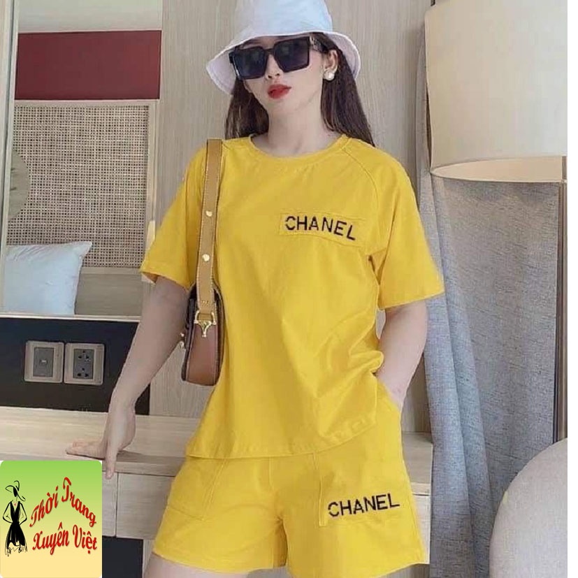 Set bộ quần đùi túi đắp C.H.A.E.LLL áo tay lập lăng dc làm từ vải thun 4 chiều tại xuỏng ko qua trung gian freesize 60kg