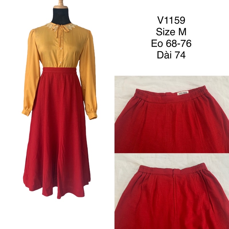 Chân váy xoè V1159 dáng dài cạp chun 2 bên chất thun len dày dặn đứng form 2hand Nhật si tuyển ảnh thật