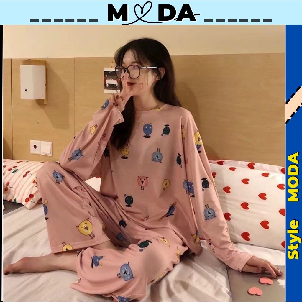 Bộ đồ ngủ nữ họa tiết cute dễ thương và phong cách, Đồ ngủ nữ chất liệu thun cotton mềm mại thoáng mát MODA