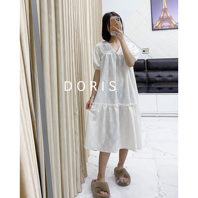 Váy Cổ V Tay Bồng Bầu Bí Bon Chen Thoải Mái Mặc Mùa Hè