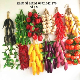 Dây củ quả giả, trái cây, hành tỏi, ớt, ngô,dây nông sản giả treo trang trí chợ quê,Tết truyền thống