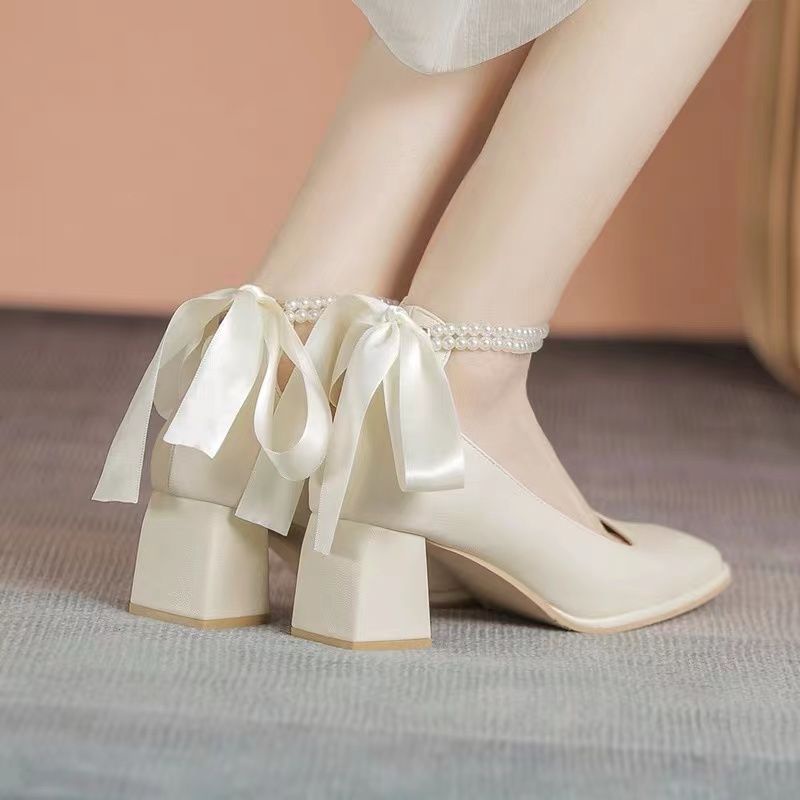 Giày cao gót cưới buộc dây 5cm