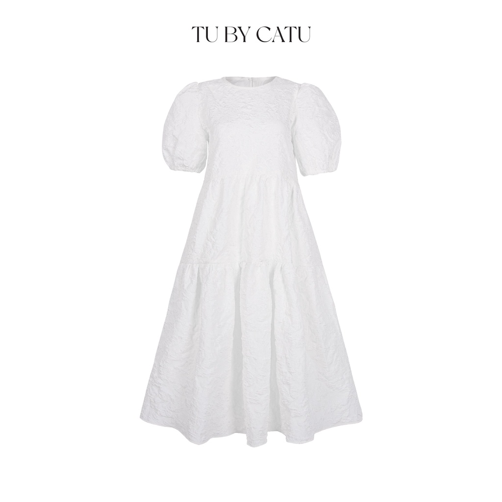 TUBYCATU | Đầm gấm bông đen/ trắng 2 tầng