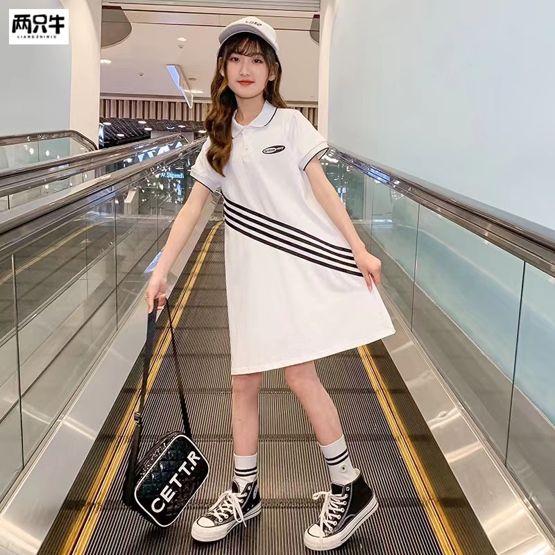 Đầm Thun Polo Mùa Hè 2023 Dáng Suông Phong Cách Hàn Quốc Cho Bé Gái 4-14 Tuổi