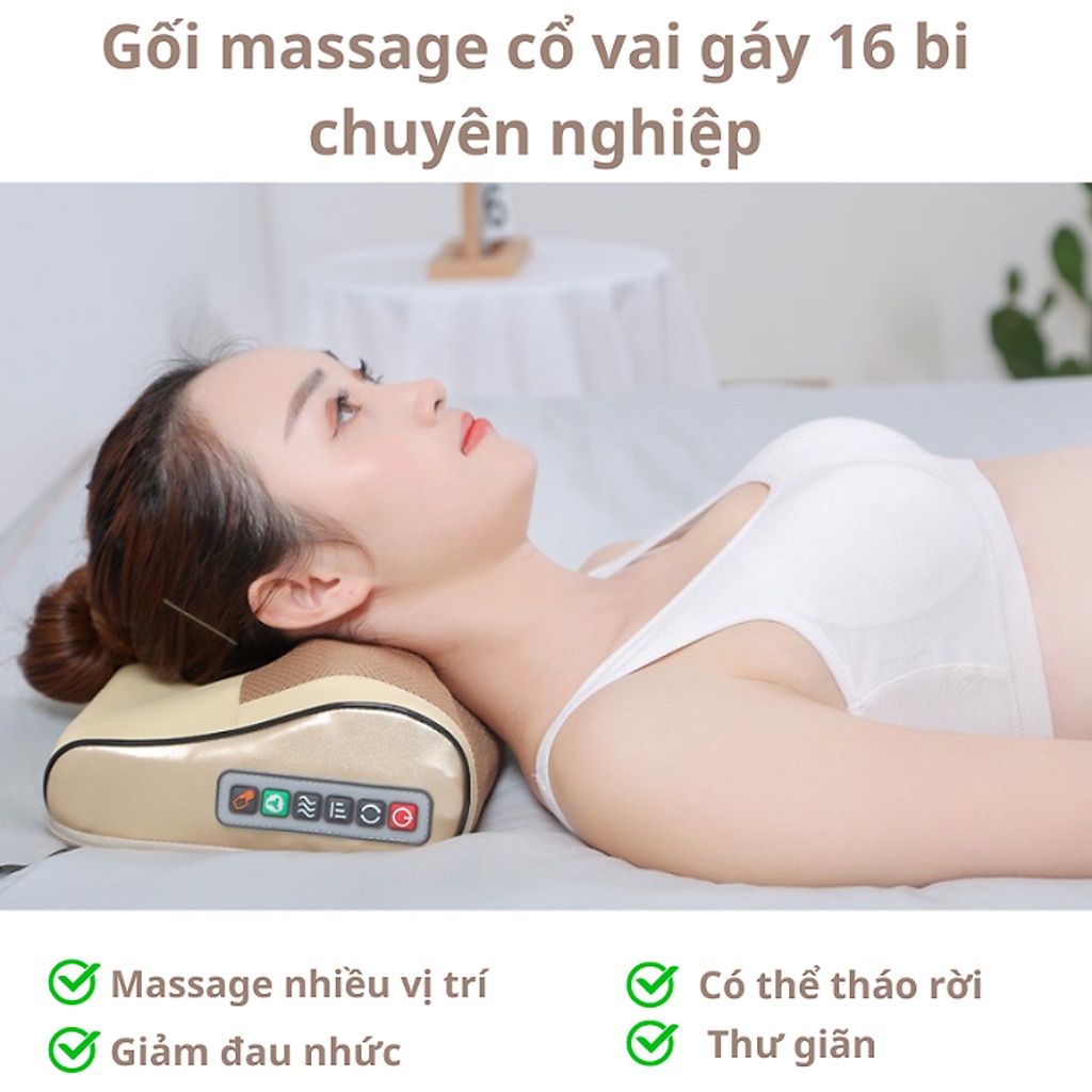 Gối Massage cổ vai gáy- Máy massage,  Gối massage hồng ngoại 16 bi cao cấp