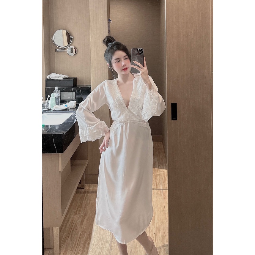Đầm tay dài ren tầng 2 lớp lụa Latin dáng ngắn kết hợp đi chơi dạo phố