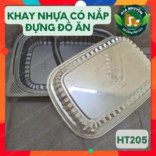 Combo 50 khay nhựa đế đen kèm nắp ht205 dùng để đựng cơm, sushi, nhân lẩu,...