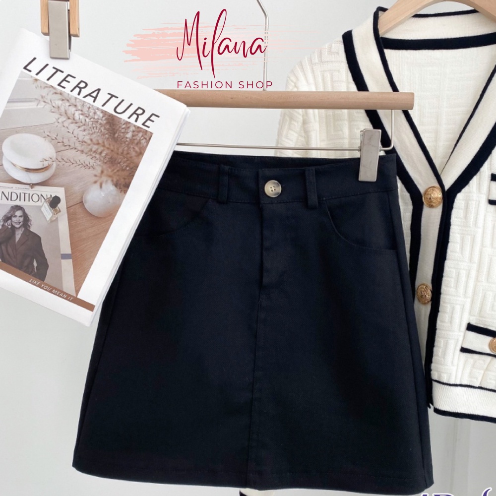 Chân váy chữ A , chân váy kaki lưng cao dáng xòe màu be màu đen khóa trước kèm quần trong chất liệu Milana Closet