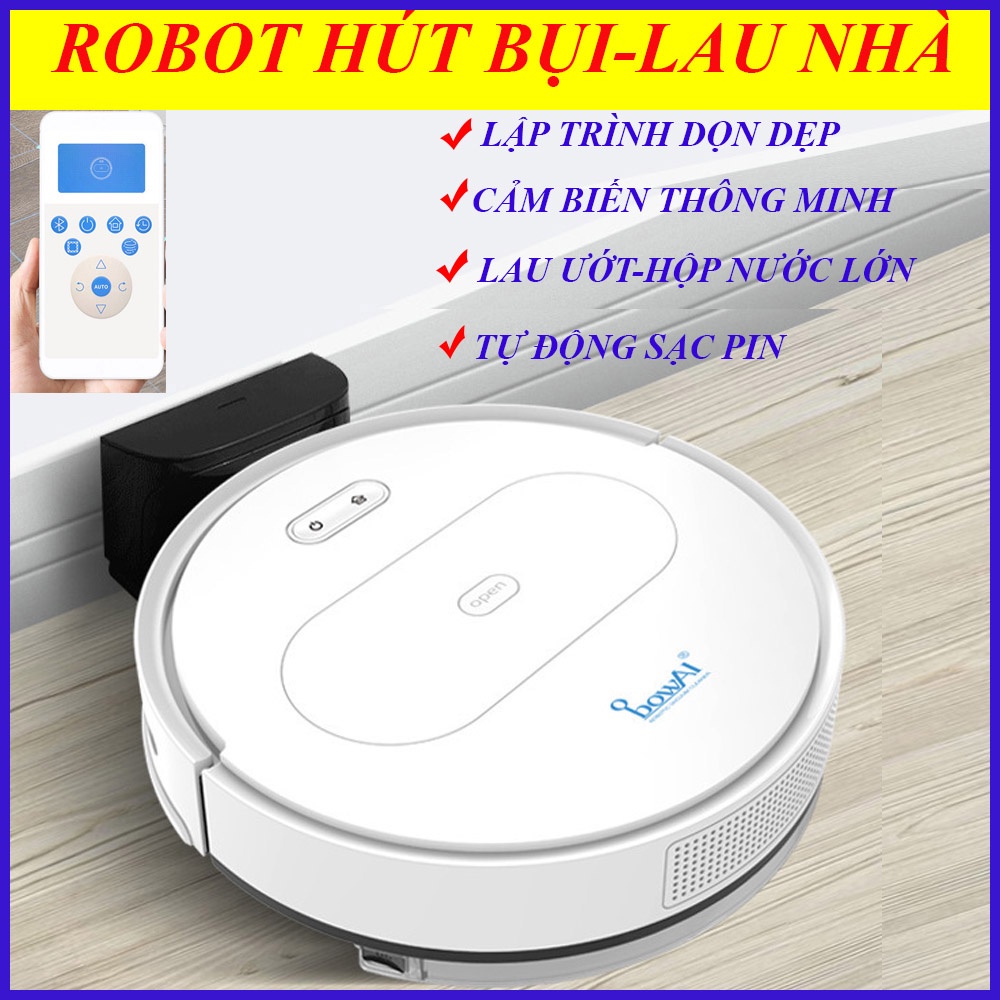 Máy Hút Bụi Lau Nhà OB11, Robot Hút Bụi,Điều khiển qua app và remote, cảm biến thông minh, tự sạc pin, lau khô lau ướt.