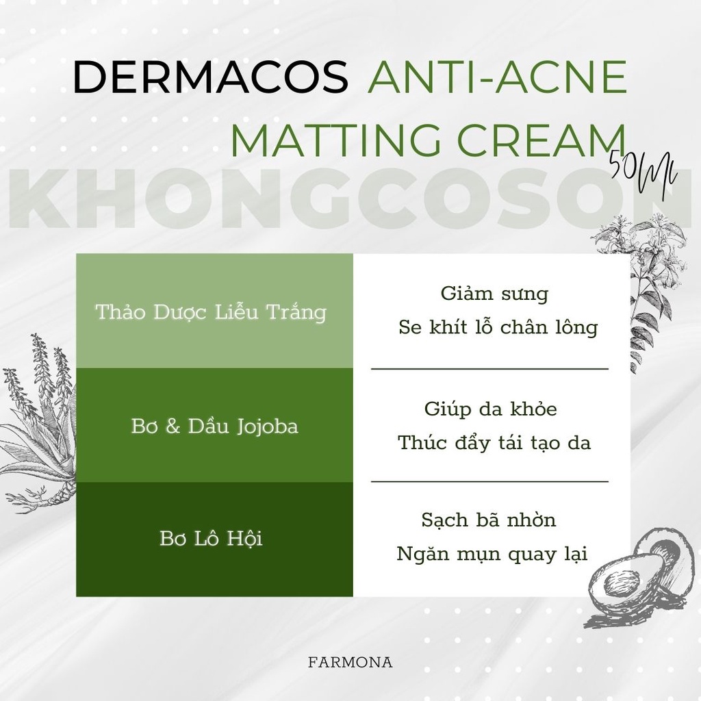 Dermacos Kem Dưỡng Giảm Bóng Nhờn, Ngừa Mụn Farmona Dermacos Anti Acne Matting Cream 50ml - HIN BEAUTY