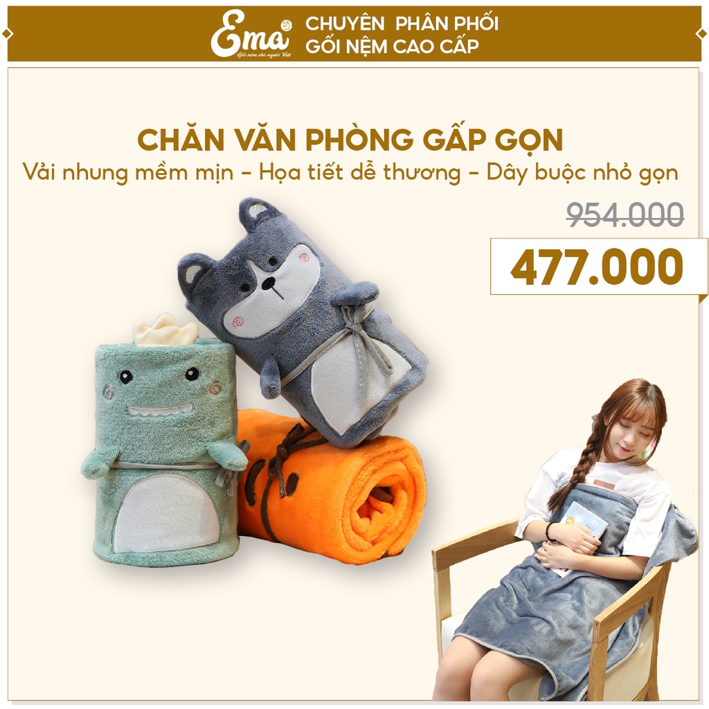 Chăn văn phòng gấp gọn hình thú Ema vải nhung mềm mại dây buộc tiện lợi