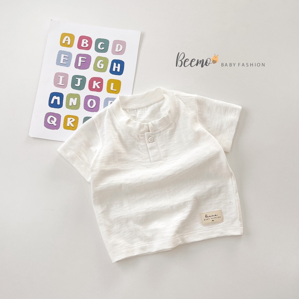 Áo phông cộc tay cho bé Beemo cổ tàu phối cúc basic chất liệu cotton xược mát mẻ đi học, đi chơi từ 1 - 7 tuổi 22043A