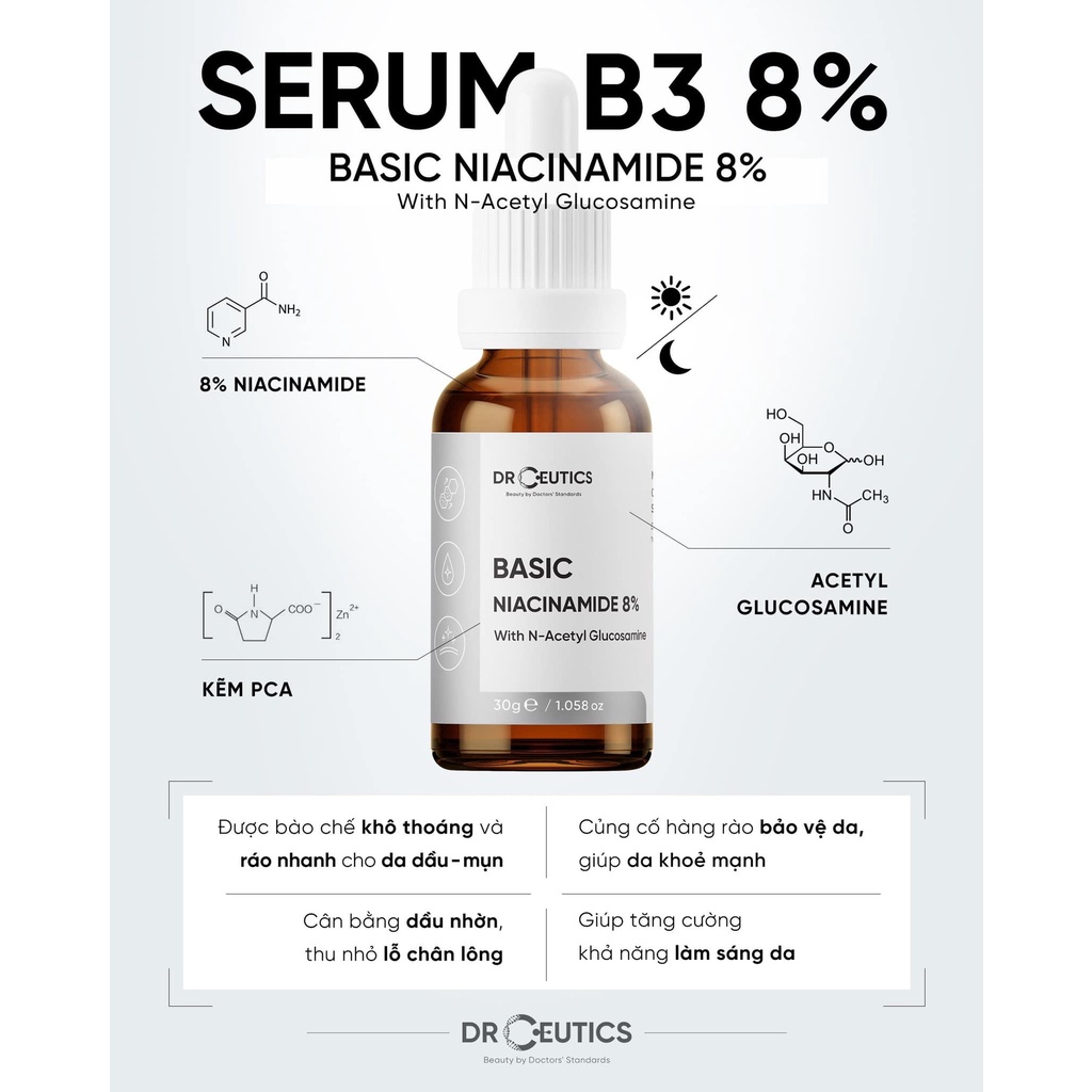 Tinh Chất Cho Da Dầu Mụn DrCeutics Niacinamide 8% Basic 30g