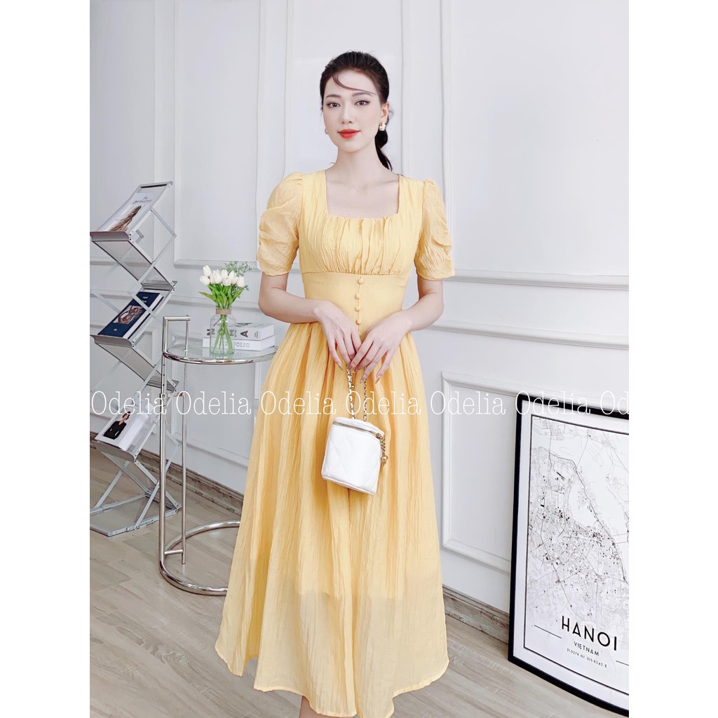 Đầm liền đũi Odelia, cổ vuông chiết eo - V6375