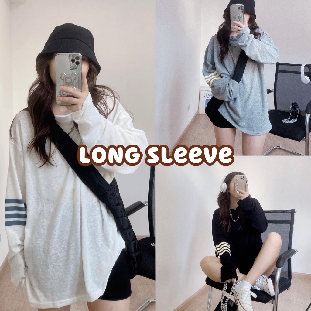 Áo Phông Giấy Dài Tay From Rộng, Áo Phông Phối Sọc Tay - Titto Closet
