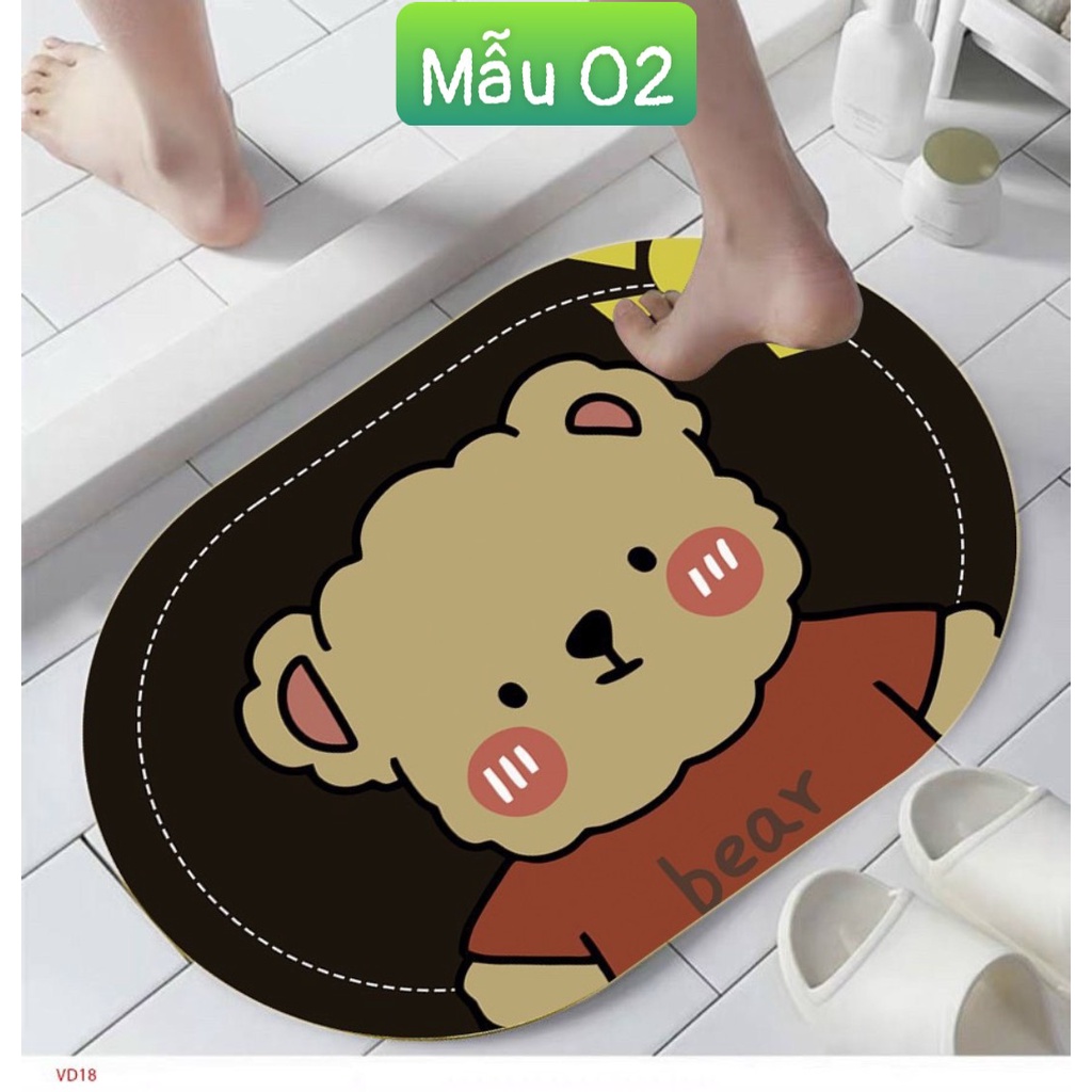 Thảm lau chân nhà Bếp  chùi chân trải sàn hình thú phòng khách phòng tắm 3d chống trượt cao cấp
