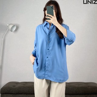( Ảnh thật ) Áo sơ mi voan lụa trơn dài tay basic uniz - SM00105