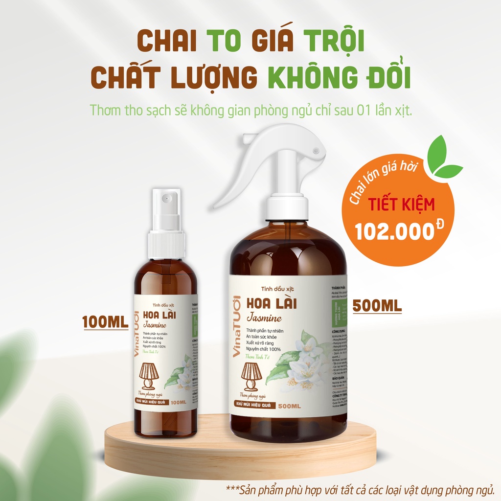 Chai Xịt Thơm Phòng Ngủ Lưu Hương Lâu Dễ Ngủ VINA TƯƠI 100ml/500ml Tinh Dầu Phòng Ngủ Hoa Lài, Bạc Hà, Cam Sả, Lá Xông