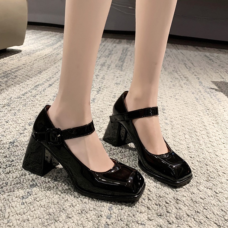 Giày Cao Gót Mũi Vuông Đế Dày Chống Thấm Nước Phong Cách Lolita 2023