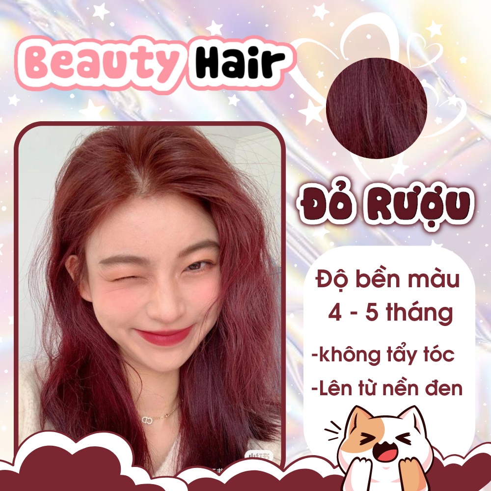 Thuốc nhuộm tóc, thuốc nhuộm tóc màu đỏ rượu, tặng kèm oxy trợ dưỡng và bao tay, thuốc nhuộm tóc tại nhà, beautiful hair