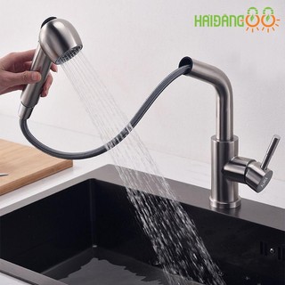 Vòi rửa chén bát nóng lạnh dây rút cắm chậu inox 304 nguyên khối cao cấp
