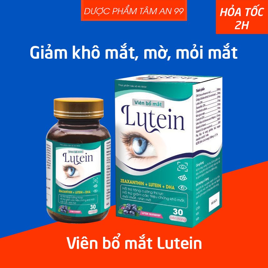 Viên uống bổ mắt Lutein tăng cường thị lực, giảm khô mắt, mỏi mắt, mắt mờ, giảm thoái hóa điểm vàng - Chai 30 viên