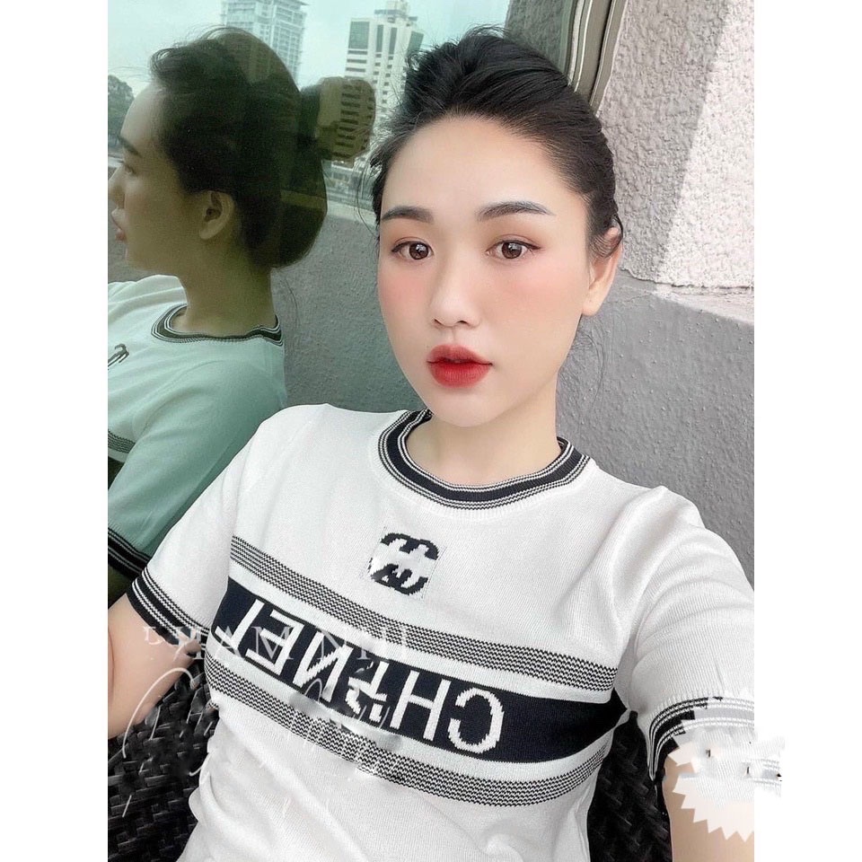 Áo len nữ ngăn tay, áo len CN 2 màu đen trắng