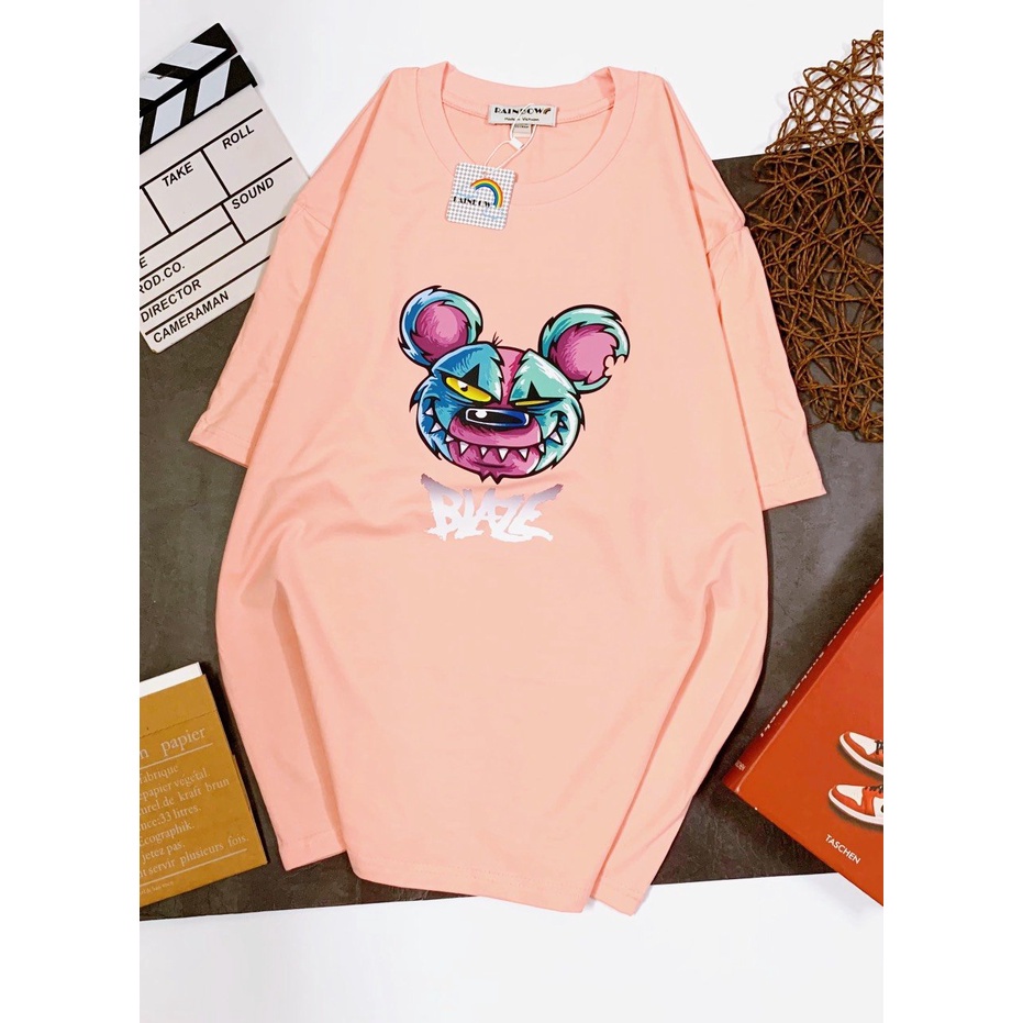 Khẩu trang vải poli dùng cho Áo thun tay lỡ Unisex HOODIE BAZE form rộng nam nữ - Phông cổ tròn màu Hồng