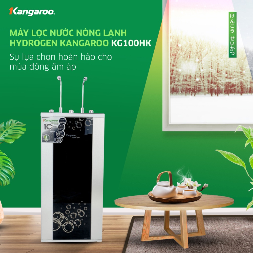 [MIỄN PHÍ LẮP ĐẶT] Máy lọc nước Hydrogen Kangaroo RO 10 lõi 2 vòi 3 chức năng vỏ tủ VTU màu đen KG100HK