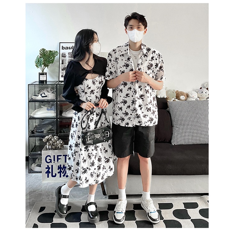 NEW ARRIVAL. SET ĐỒ ĐÔI TÌNH NHÂN ÁO SƠ MI NAM VÀ VÁY 2S NỮ HOA NHÍ KÈM KHOÁC SIÊU XINH.