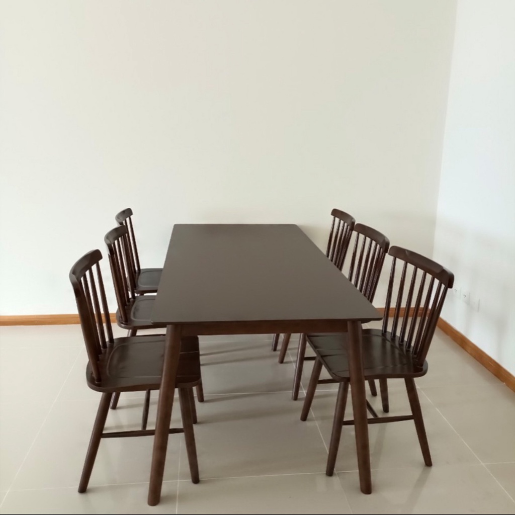 Bộ bàn ăn cơm 4-6 ghế gỗ nâu - bảo hành chính hãng 12 tháng