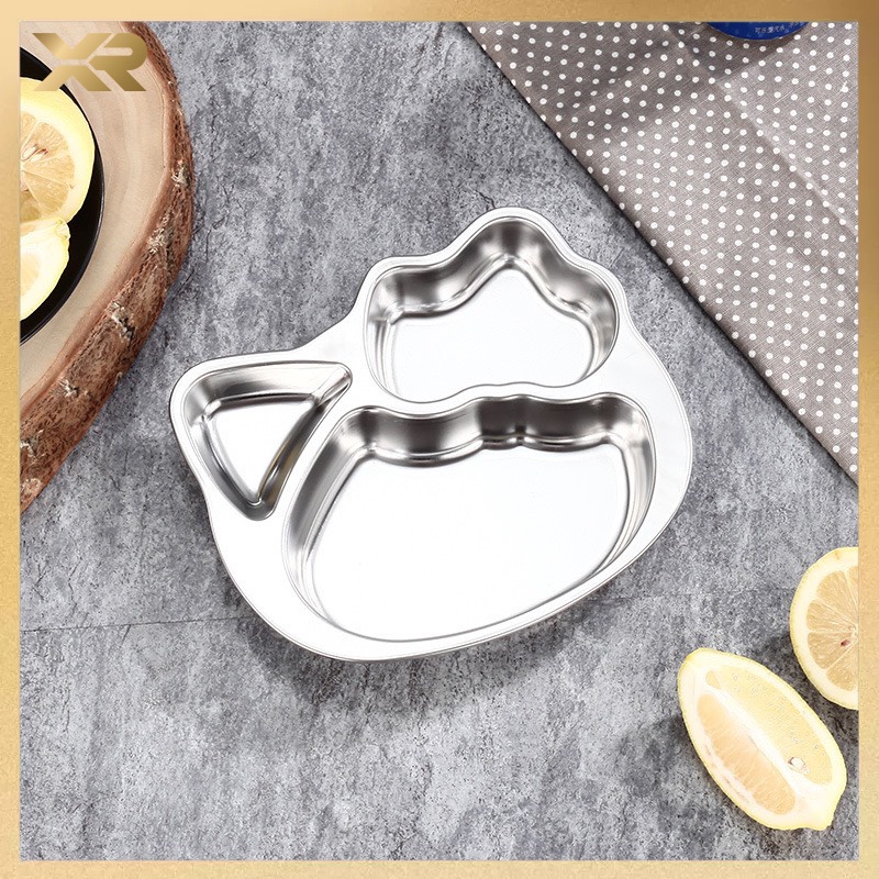 Khay ăn dặm inox an toàn cho bé khay cơm chia ngăn hình ô tô gấu