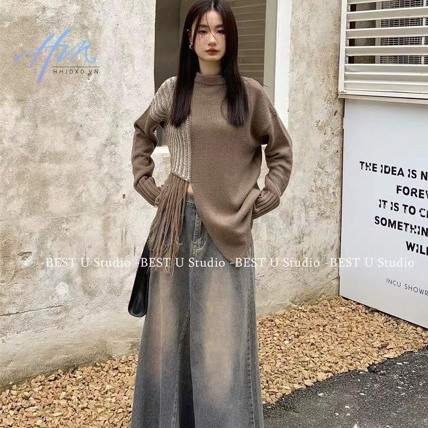 Chân Váy Denim Dài Thiết Kế Mới Thời Trang Mùa Xuân Thu 2023 Dành Cho Nữ