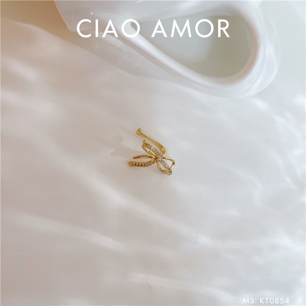 Khuyên tai nữ, Bông tai kẹp vành nơ đá ngắn Trang sức Ciao Amor - KT0854