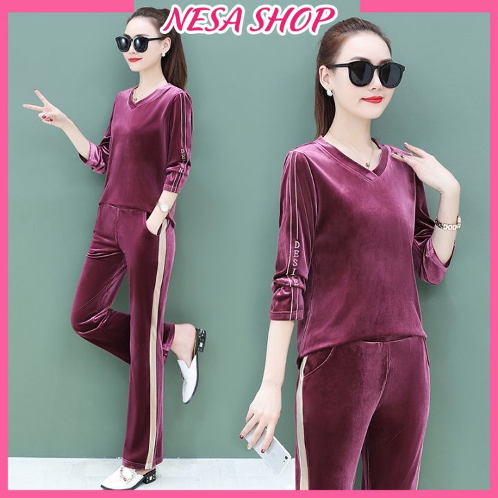Đồ bộ trung niên, chất liệu Nhung tuyết mềm mịn, co dãn nhẹ, Set đồ bộ đi chơi, sang trọng, quý phái NeSa shop. ĐBH.60